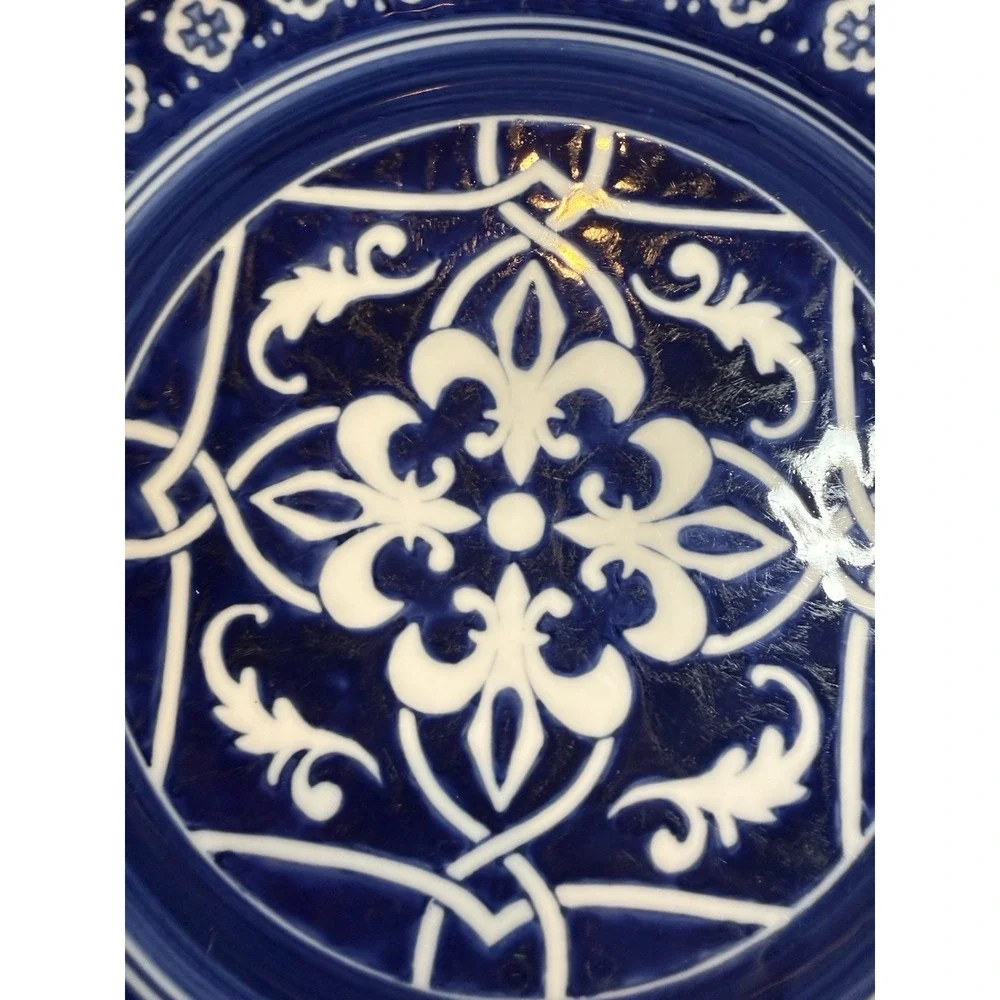 Home Catalina Blue White Porcelain Plates Set of 7 Mediterranean Tile 9